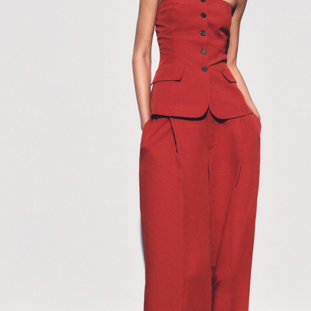 Zara Red Pantsuit High-Waisted Wide-Leg